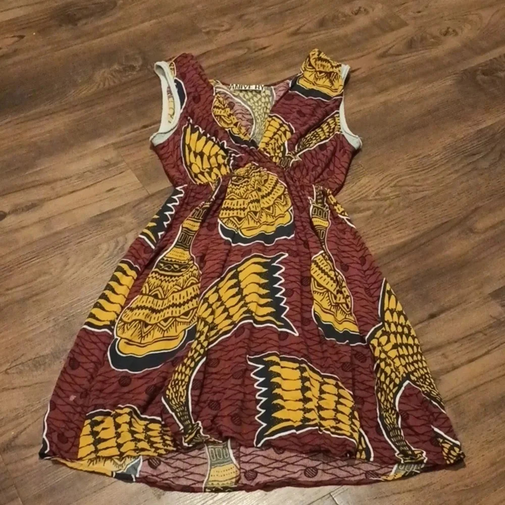 Aniye By Brick Red Yellow Antique Vase Print A Line Midi Tank Dress A43